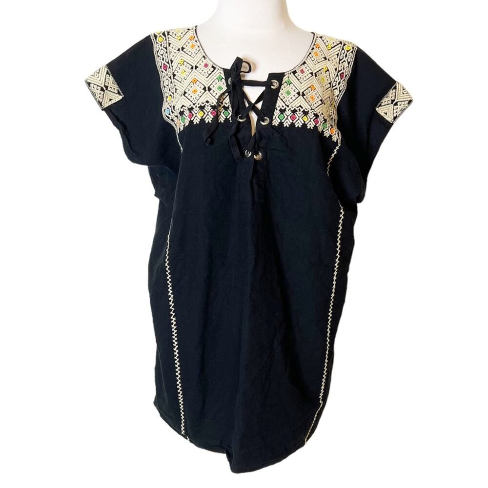 Anthropologie Valiante Panay Embroidered Caftan‎ Black Size Medium
